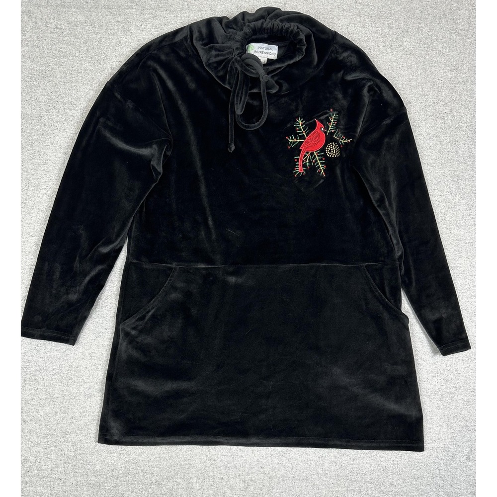 Natural Impressions Sweatshirt Womens M Black‎ Velvet Cardinal Tunic Holiday